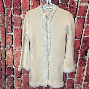 Sonia Rykiel Cream Wool Cardigan with Fringe, Small